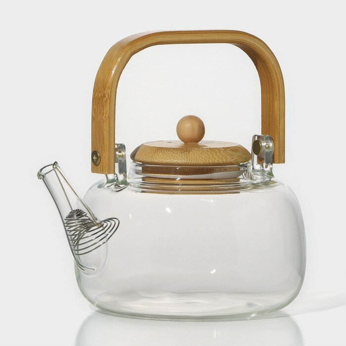 Чайник заварочный с бамбуковой крышкой «Эко. Бабл», стекло, 800 мл, 18×13,5×12,5 см