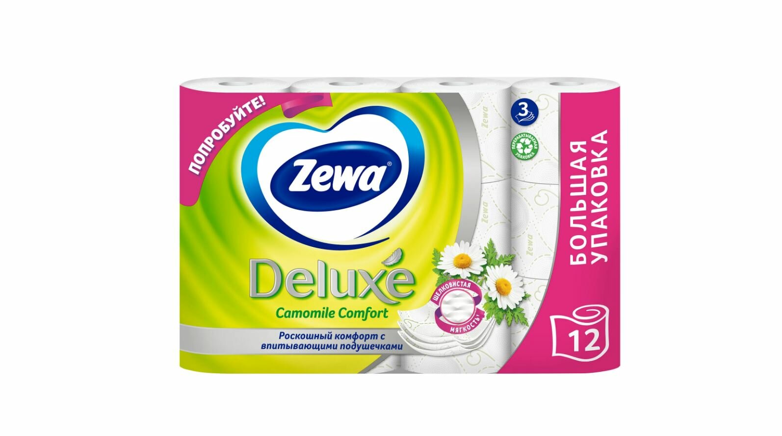 Зева Туалетная Бумага 3-слоя Делюкс Ромашка 12 шт