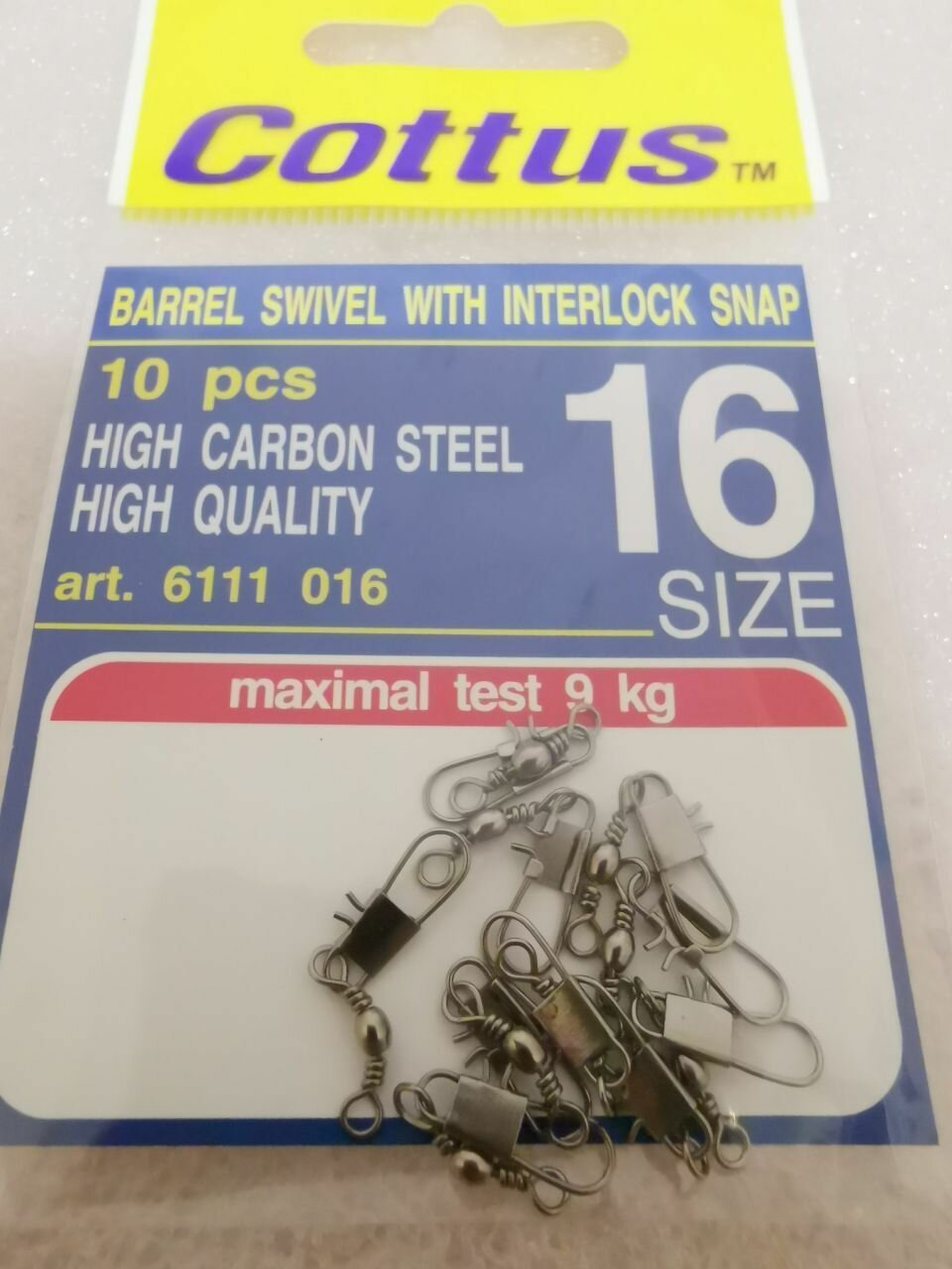 Карабин с застежкой COTTUS Barrel Swivel With Interlock Snap #16 (10шт,9кг)
