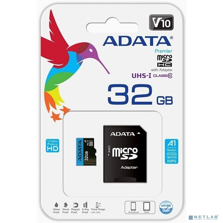 Флеш карта microSD 32GB ADATA microSDHC Class 10 UHS-I A1 100/20 MB/s (SD адаптер) — фото 1