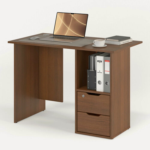 Изображение товара Письменный стол с двумя ящиками и высокой нишей для папок 107х60 см. МагМебель №62 тумба справа орех