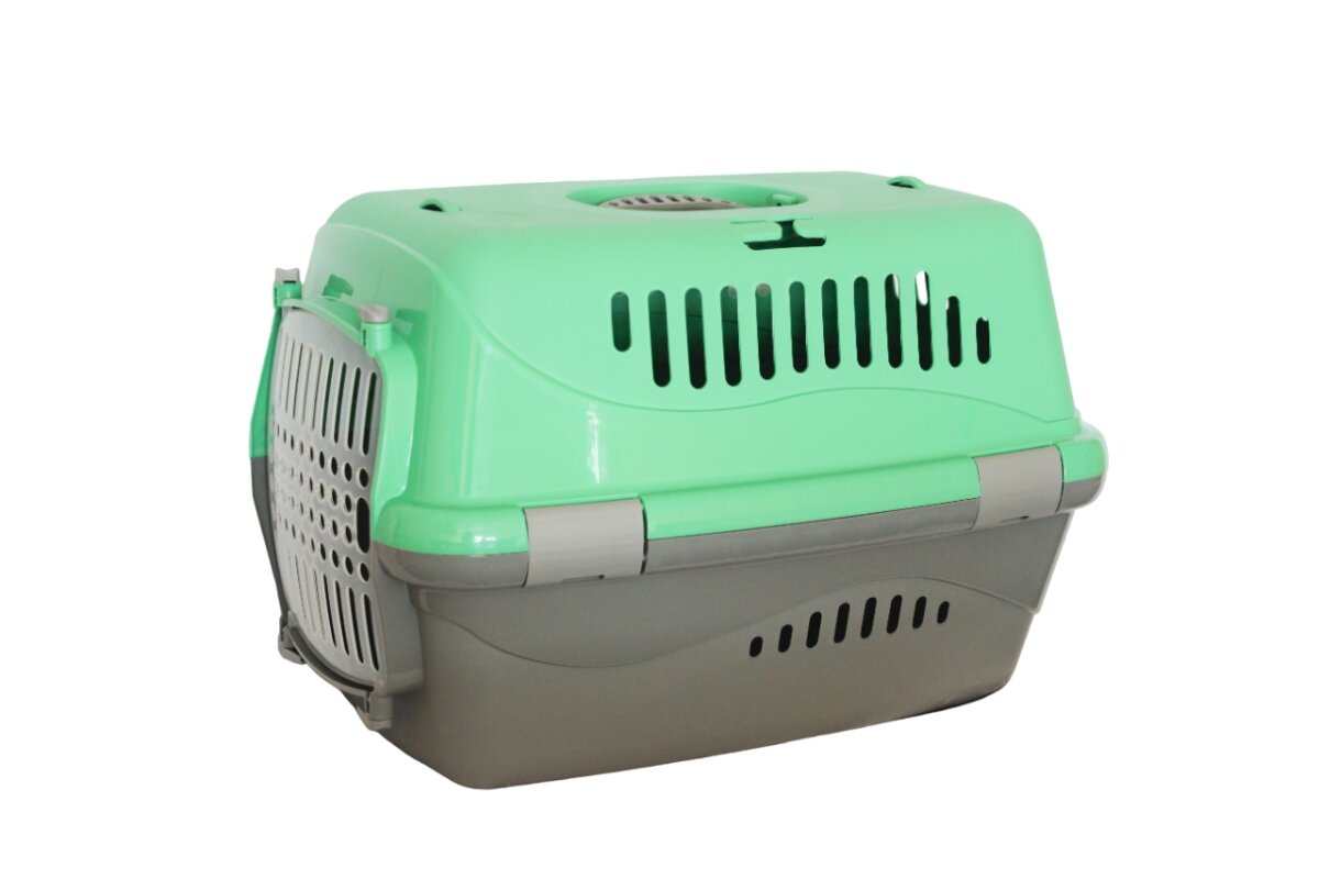 Переноска Ecopet для животных размер L с пластиковой дверцей 54,5х36х34 см, зеленый