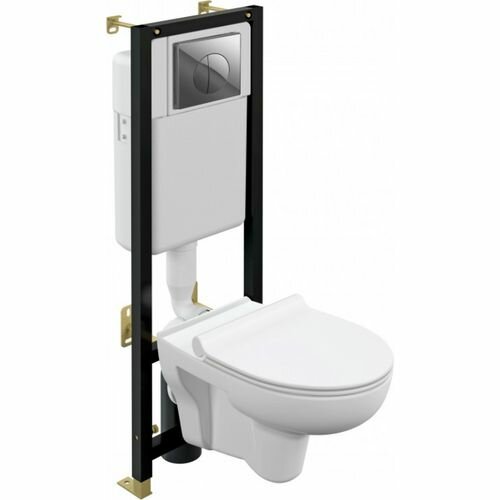 фото Комплект инсталляция Cersanit Nature Co Dlp Eo Slim 64232 с кнопкой смыва хром, с микролифтом, с подвесным унитазом