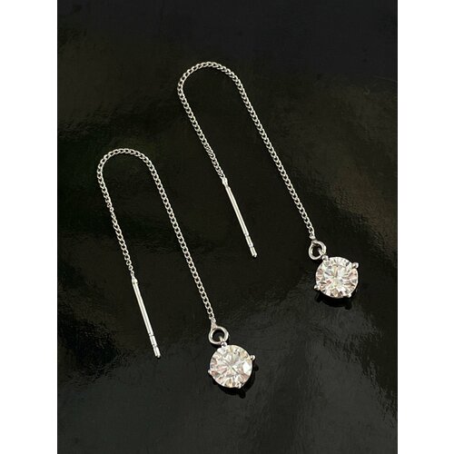 фото Серьги цепочки xuping jewelry, циркон, серебряный