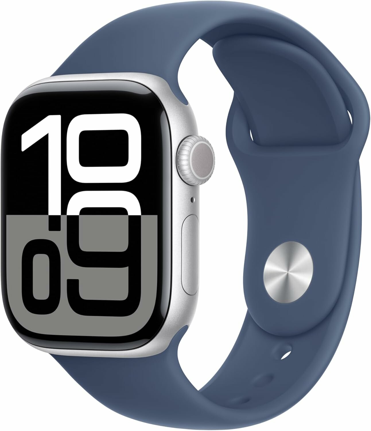 Умные часы Apple Watch Series 10 42 мм из алюминия серебристого цвета, спортивный ремешок цвета «синий деним» (S/M)