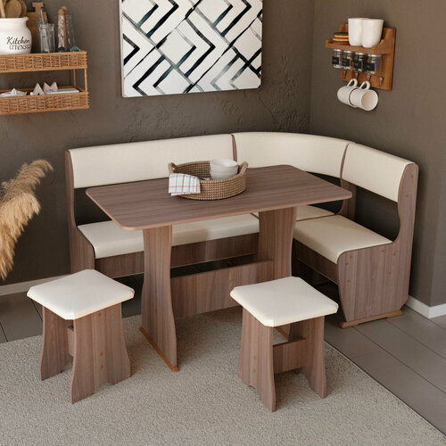 Изображение товара Кухонный уголок со столом Андрей-2 153х85х105 см, цвет ясень шимо темный/бежевый