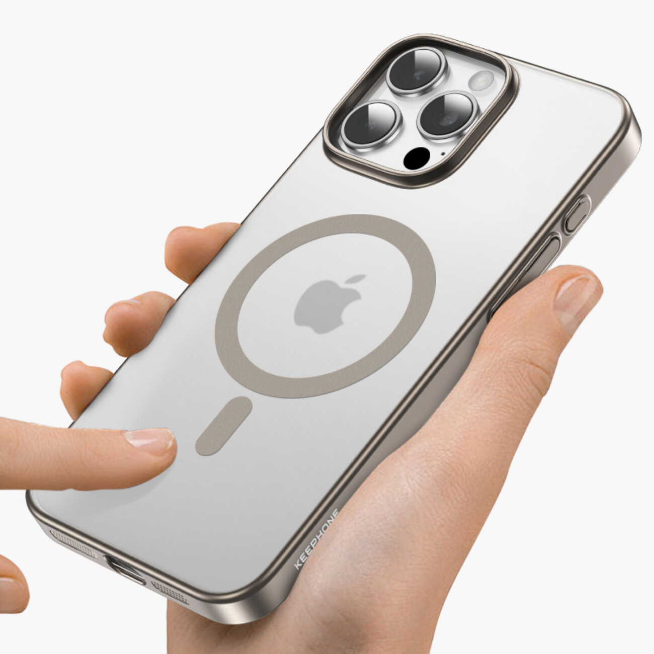 Чехол с MagSafe для iPhone 16 Pro Max KeePhone SkinGrip Матовый с металлическим блеском, защита камеры — Desert Titanium — фото 1