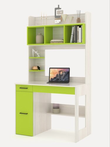 Изображение товара Стол письменный с надстройкой, с полками, с ящиком Есэндвич ART Лаворо 100х180х60 см, левый (Сосна астрид/Лайм)