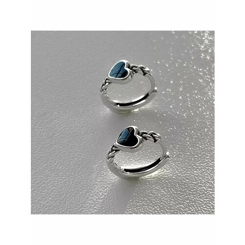 фото Серьги пусеты, эмаль, кристалл, серебристый/черный be self true jewel