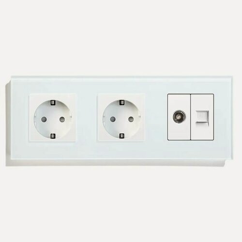 Изображение товара Розетка 3 поста с интернет/тв, CAT5e/TV, рамка 228х86мм стекло, цвет белый