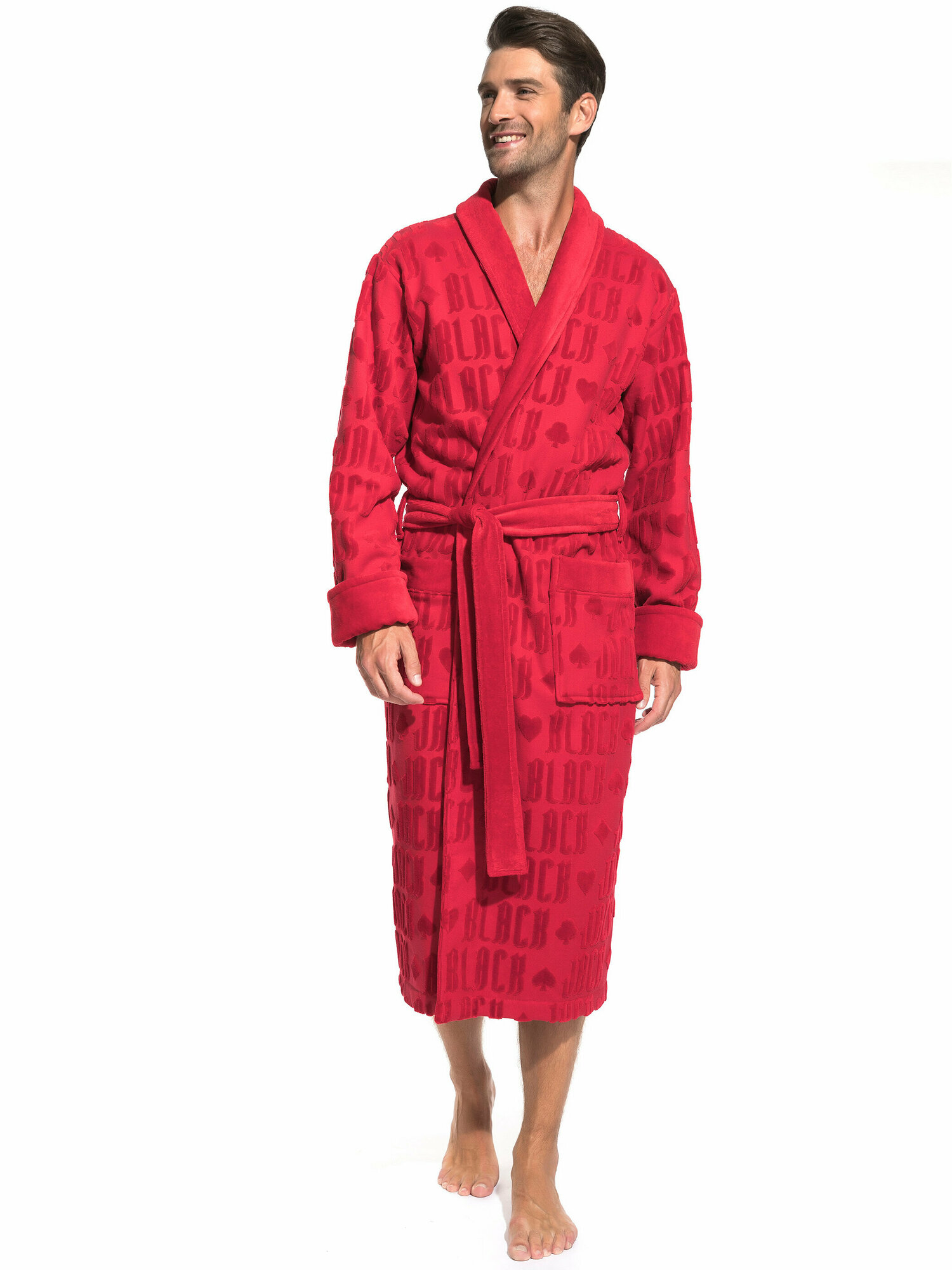 фото Стильный махровый халат PECHE MONNAIE Black Jack (PM France 937), красный