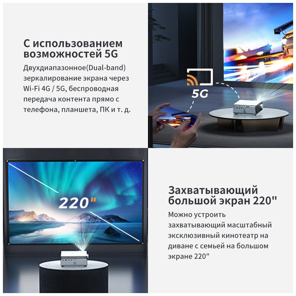 Мультимедийный портативный проектор VANKYO Leisure 495W, Dolby Audio, подключение через 5G WiFi, поддержка Bluetooth