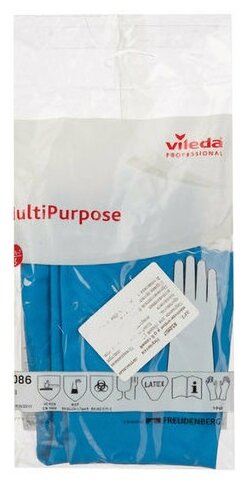 Перчатки резиновые Vileda Profes латекс хлопков.напыл синий р-р S 100752,ПС - фотография № 7