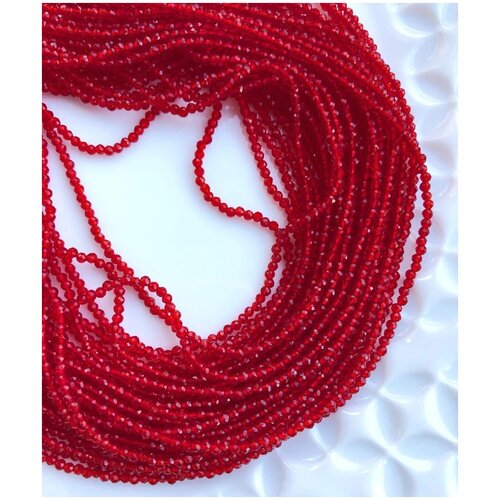 Шпинель природная бусины шар граненый 2 мм, 3 нити, около 600 шт, цвет: Красный