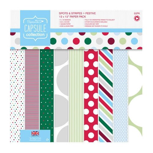 Набор бумаги для скрапбукинга Spots & Stripes Festive 30,5 x 30,5 см DOCRAFTS PMA160209