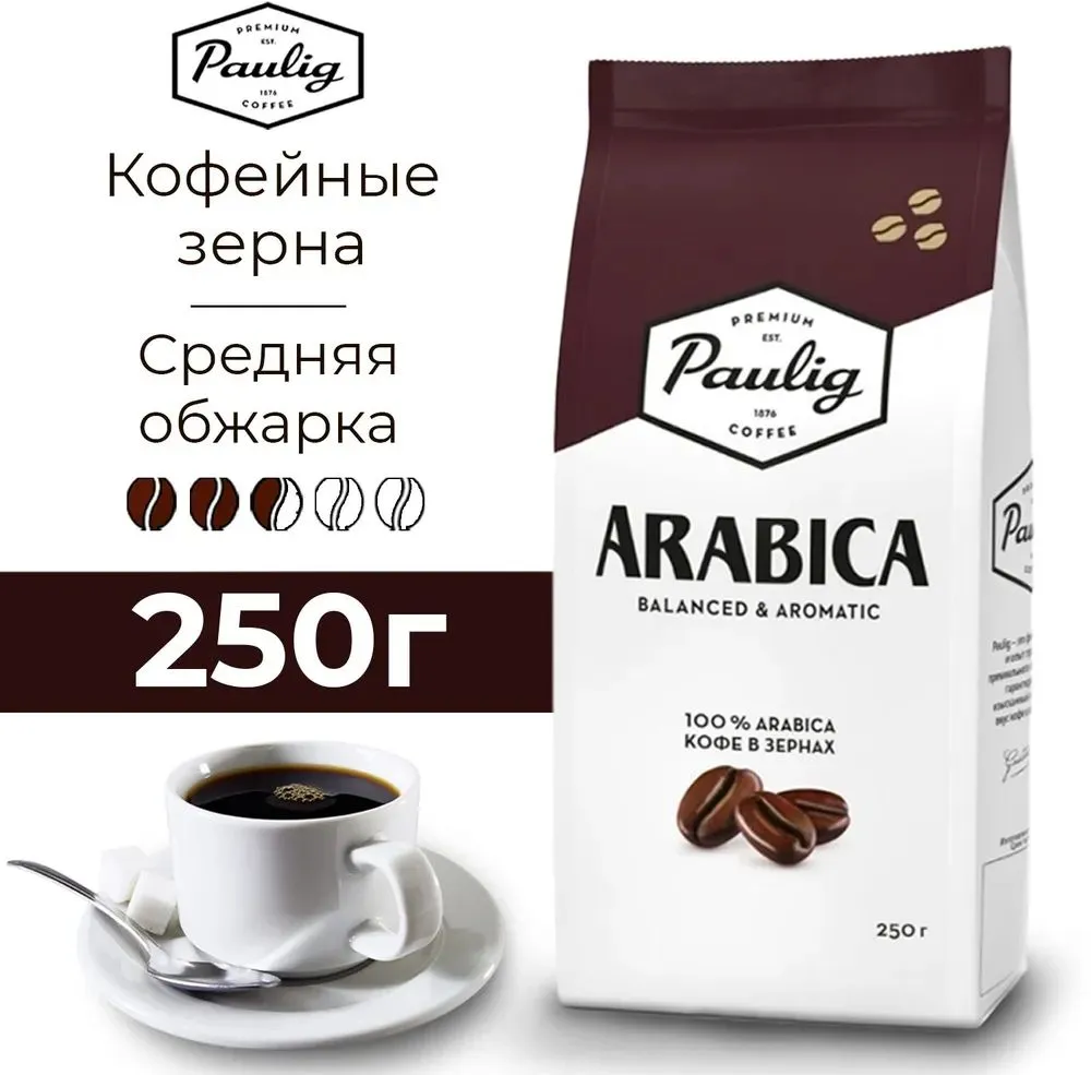 Кофе в зернах Paulig Arabica, Паулиг 100% арабика, 250 гр.