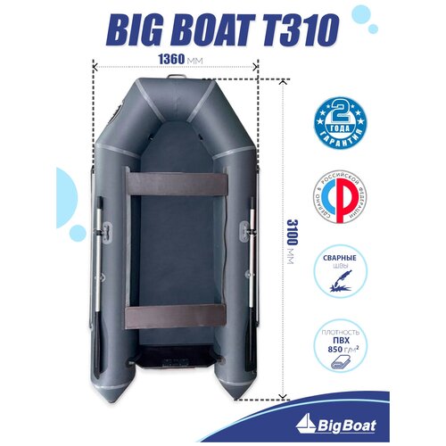 Надувная лодка для рыбалки плоскодонная ПВХ под мотор Big Boat T310