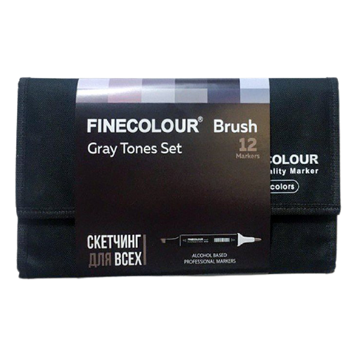 фото Finecolour набор маркеров brush gray tones set, 12 шт., ef102-tg12