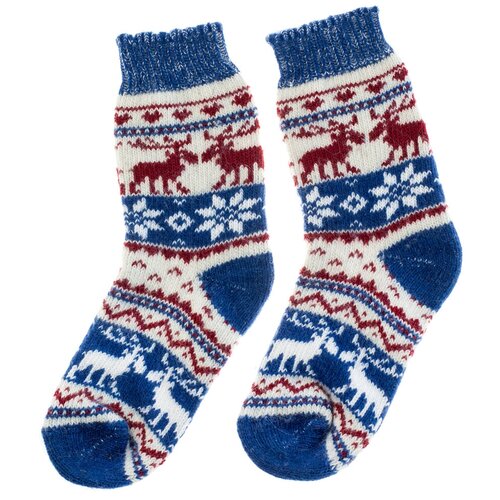 фото Носки женские, термоноски, шерстяные, с рисунком, из овечьей шерсти, вязаные, зимние, теплые, размер 35-37 снежно