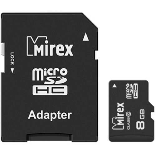 Карта памяти Mirex microSDHC с адаптером 8Gb (class 10) (13613-AD10SD08) карта памяти 8gb mirex micro secure digital hc class 10 13613 ad10sd08 с переходником под sd оригинальная