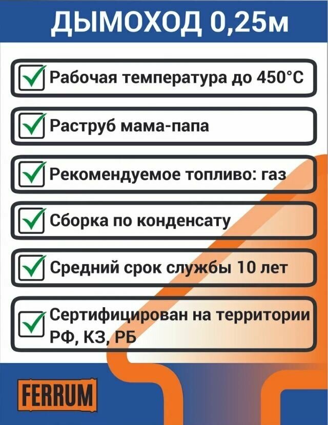 Дымоход Ferrum 0,25м (430/0,5 мм) Ф100, f0801 - фотография № 17