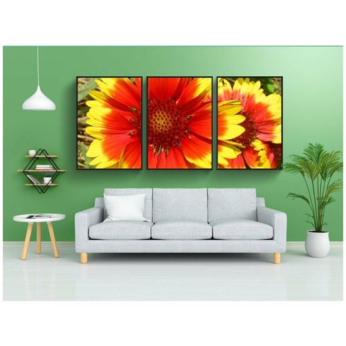 фото Набор модулных постеров для интерьера "цветы, красный, жёлтый" 60x90 см. в тубусе, без рамки lotsprints