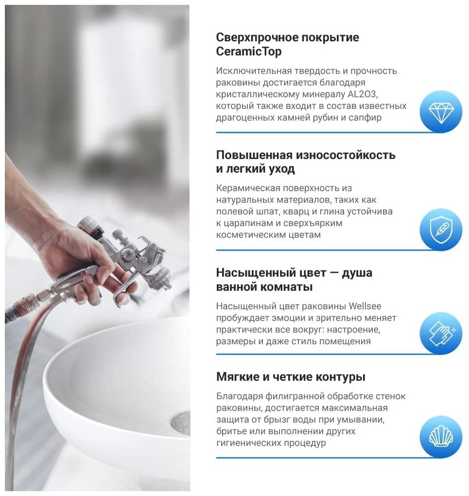 Накладная раковина для ванной Wellsee Pure BY Wellsee 150703001 в наборе 2 в 1: раковины 2 шт, ширина одного умывальника 50 см, цвет матовый черный - фотография № 8