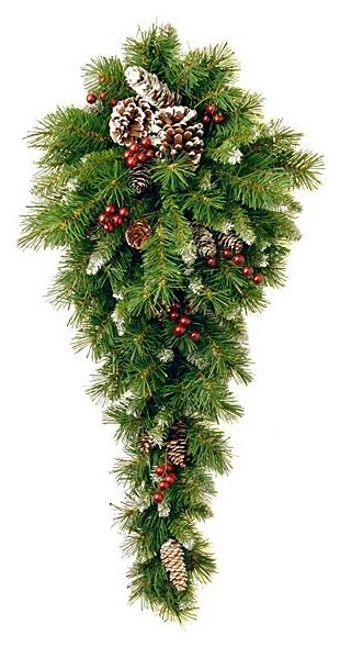 фото National Tree Company Настенный декор с лампочками Капля - Сказка заснеженный 91 см с шишками и ягодами, 50 LED ламп, ПВХ 31FRB03L