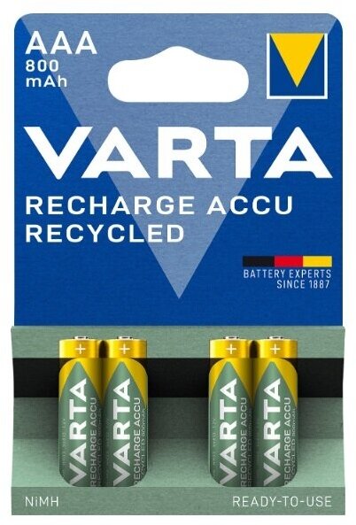 Аккумулятор Ni-Mh 800 мА·ч 1.2 В VARTA Recharge Accu Power 800 AAA, в упаковке: 4 шт.