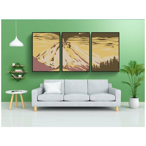 фото Набор модулных постеров для интерьера "бум, извержение, лес" 60x90 см. в тубусе, без рамки lotsprints