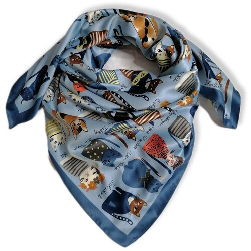 фото Платок коты, котики - матрёшка синий / платок на голову / шейный платок / платок на сумку / косынка на пляж nаnоsосkах