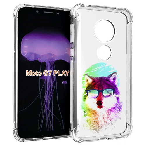 Чехол MyPads радужный волк детский для Motorola Moto G7 Play задняя-панель-накладка-бампер