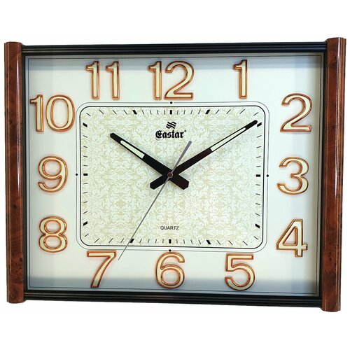 Часы настенные прямоугольные бесшумные с плавным ходом и светонакопителем Gastar 854 YG A светлый циферблат размер 43х34см