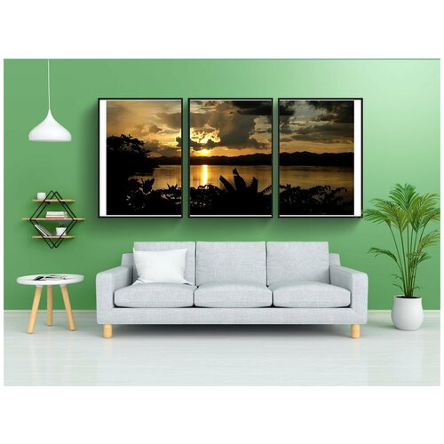 фото Набор модулных постеров для интерьера "сумерки, заход солнца, река" 60x90 см. в тубусе, без рамки lotsprints