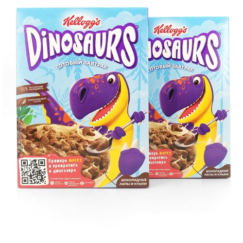 Готовый завтрак Kellogg's Dinosaurs лапы и клыки шоколадные, 220 г, 2 уп.