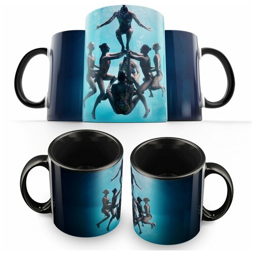 фото Кружка черная синхронное плавание спорт(спортивное, спортивная, девушки, на воде, плавание, бассейн, олимпийские игры, гимнастика, ) -2 creative mug