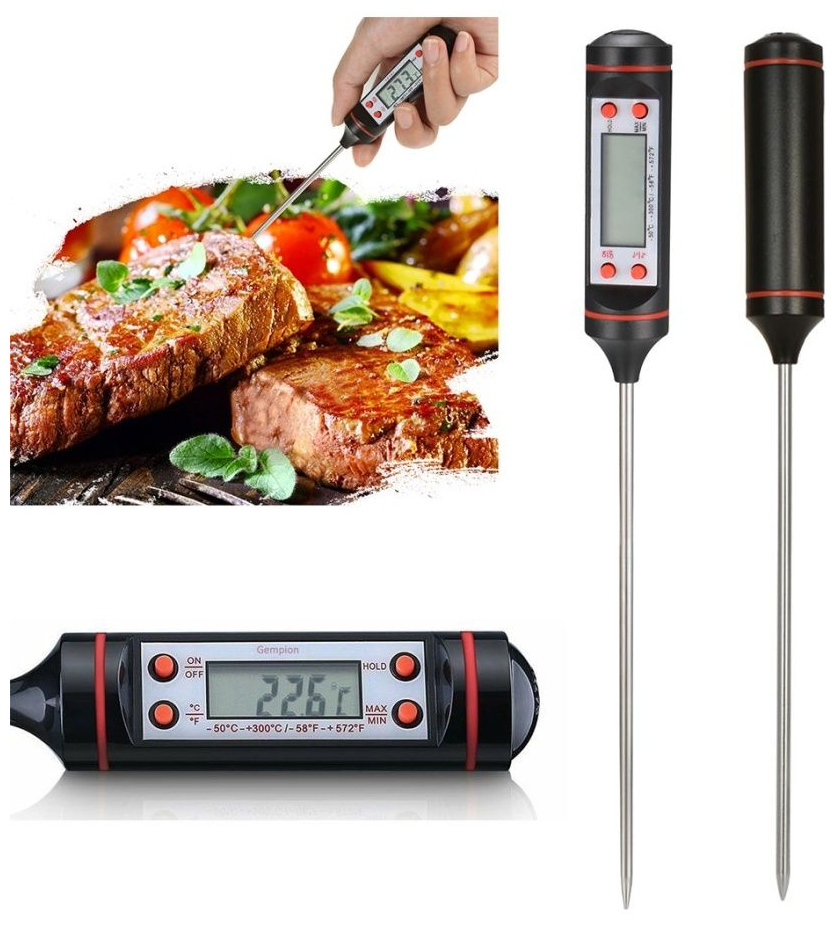 Высокоточный пищевой кулинарный термометр (термощуп) для продуктов и напитков + ЖК-дисплей