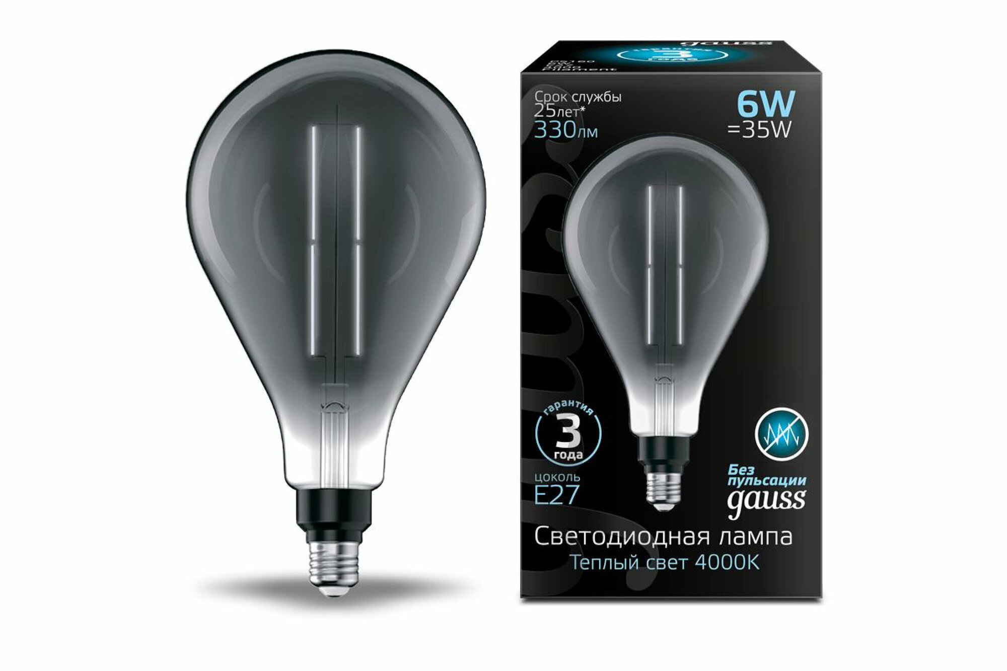 Лампа Gauss LED Filament PS160 6W E27 4000K gray streight