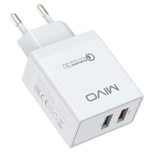 Сетевое зарядное устройство MIVO MP-321Q (18W, Quick Charge 3.0, 2xUSB) зарядное устройство для телефона borofone a66a быстрая зарядка quick charge qualcomm 3 0 18w 3a белая