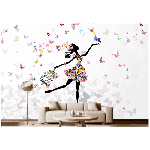 Фотообои на стену Модный Дом Девочка с бабочками 400x260 см (ШxВ)