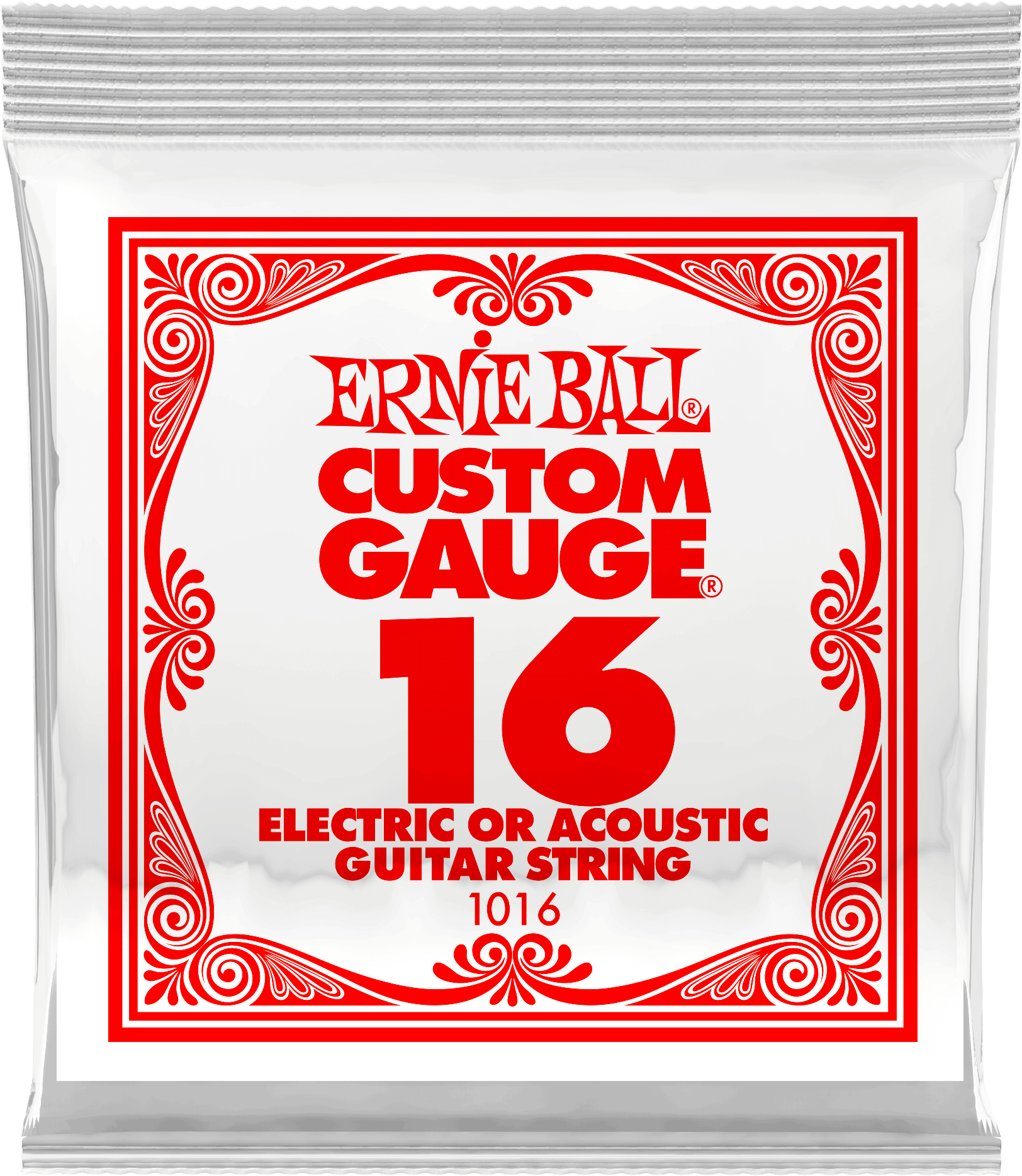Струна для акустической и электрогитары Ernie Ball P01016 Custom gauge, сталь, калибр 16, Ernie Ball (Эрни Бол)