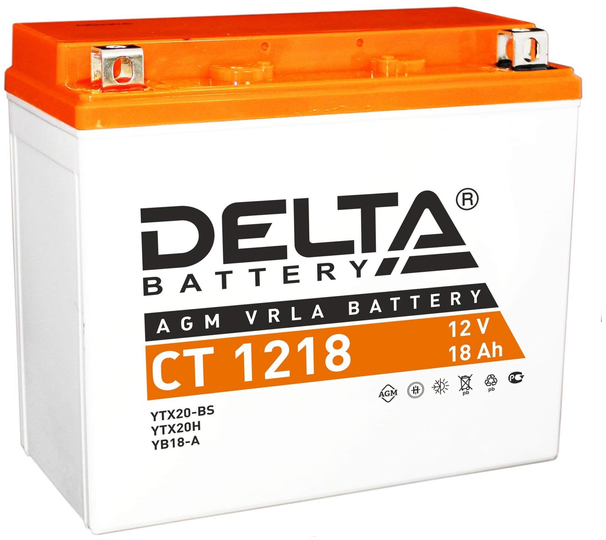 Delta CT 1218 Мото аккумулятор стартерный для мотоцикла, квадроцикла, скутера AGM 12V (YTX20-BS, YTX20H, YB16-B-CX, YB16-B, YB18-A)