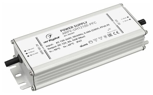 024267 Блок питания ARPV-UH12100-PFC (12V, 8.0A, 96W) (Arlight, IP67 Металл, 7 лет)