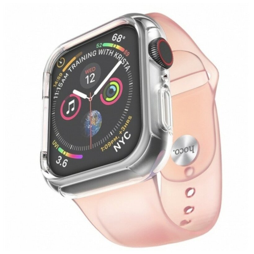 Ремешок для Apple Watch 38/40mm HOCO WB09 с силиконовым бампером розовый