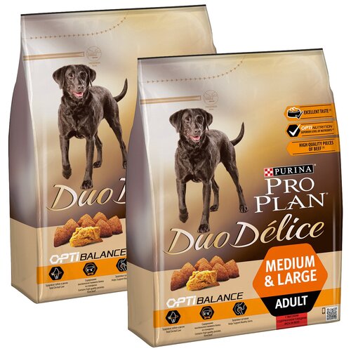 PRO PLAN DUO DELICE MEDIUM & LARGE ADULT для взрослых собак всех пород с говядиной и рисом (2,5 + 2,5 кг)