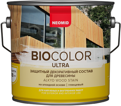 Декоративная Пропитка для Древесины Neomid Biocolor Ultra 2.7л Бесцветный Полуглянцевая с Усиленной Защитой / Неомид Био Колор Ультра.