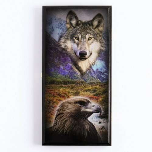 Нарды "Волк и орел", деревянная доска 40 x 40 см, с полем для игры в шашки