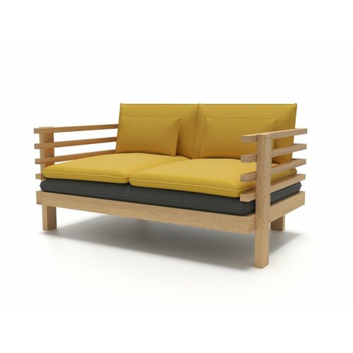 Садовый диван Soft Element Атлантик-С, двухместный, цвет Mustard Grafit, массив дерева, с подлокотниками и подушками, на террасу, на веранду, для дачи и сада, дачный, для бани