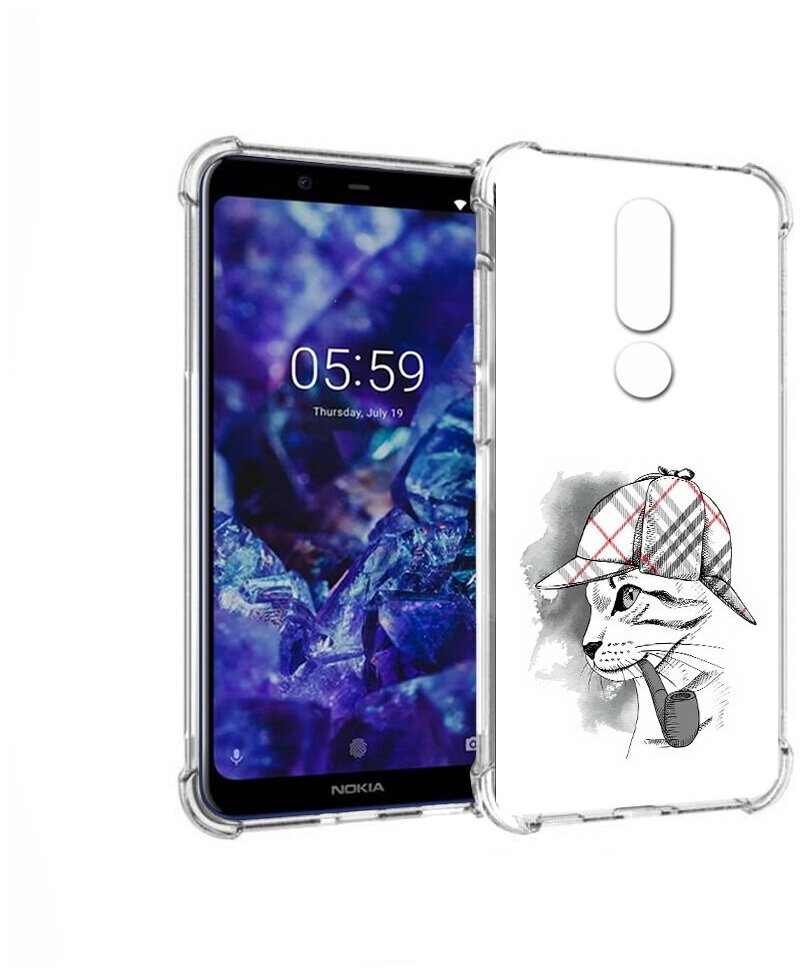 Чехол задняя-панель-накладка-бампер MyPads кошка с трубкой для Nokia 5.1 Plus/Nokia X5 противоударный