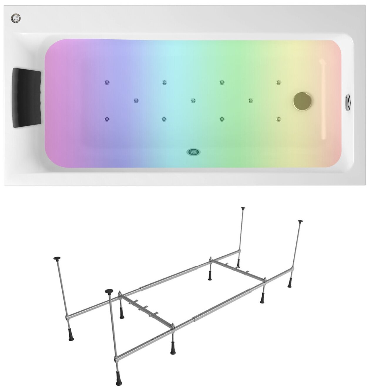 Аэромассажный комплект с хромотерапией 5 в 1 Lavinia Boho Catani 363400AC, акриловая ванна 170x80 см (правый разворот), каркас, подголовник